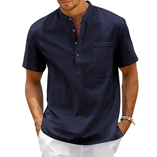 Ashford Linen-Blend Henley Shirt – Premium men’s cotton-linen shirt with breathable comfort, classic Henley neckline, and timeless European style.